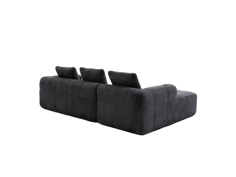 Canapé 4 places droit en velours côtelé gris foncé, largeur 253 cm, porte-gobelet intégré W2845S00248 - Conforama W
