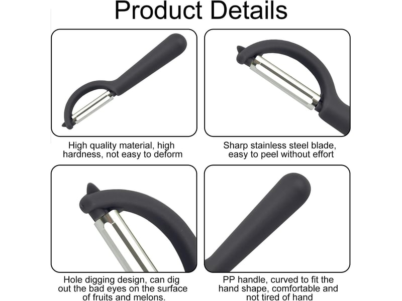  Éplucheur universel (2 pcs), éplucheur pivotant en acier inoxydable, couteau cuisine avec lame tranchante pour légumes fruits, noir  - Conforama B