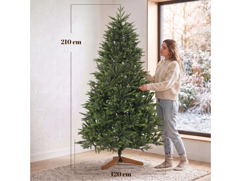  Sapin de noël artificiel touffu grande taille h.210cm épicéa piètement bois  - Conforama C