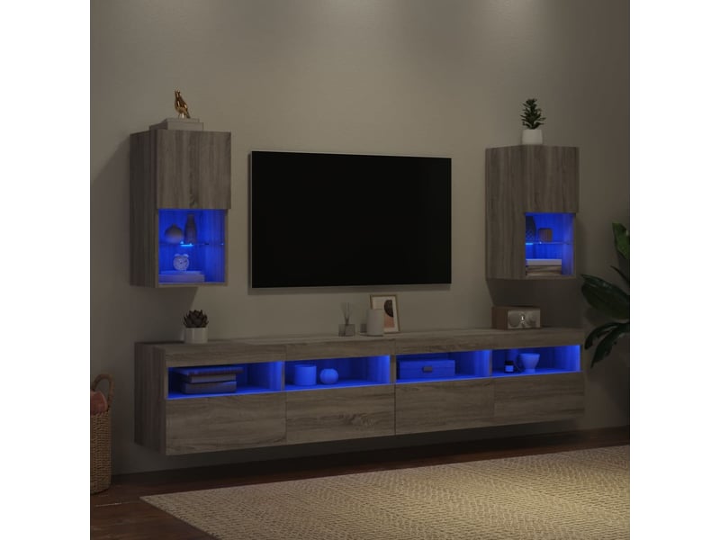 Lot de 2 meuble tv avec lumières led sonoma gris 30,5x30x60 cm - Conforama D