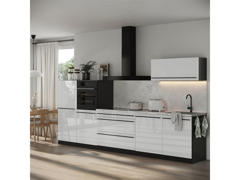 Vicco cuisine, blanc haute brillanceanthracite, 340cm plan de travail anthracite - Conforama C