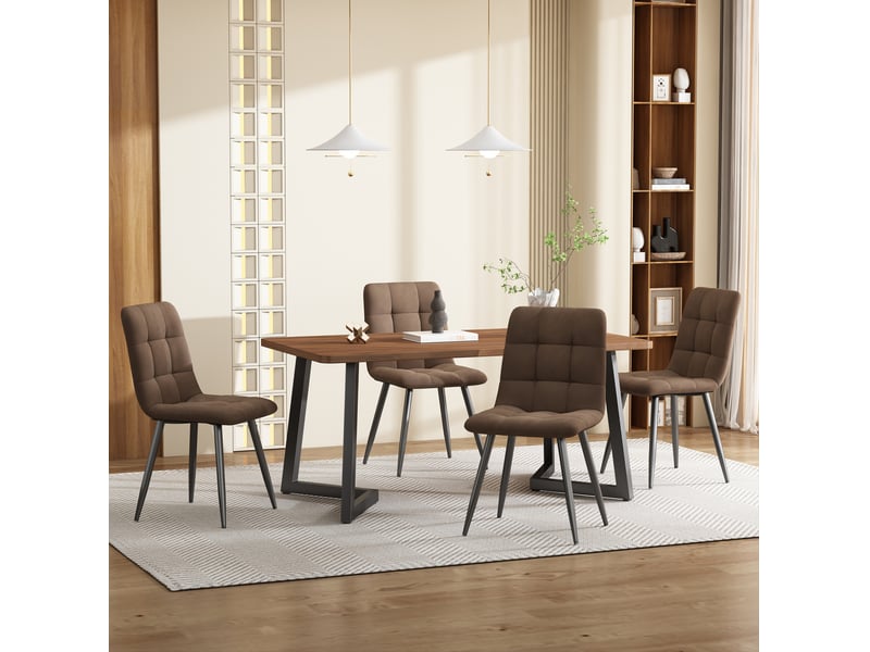  Ensemble repas 5 pièces avec table mdf bois foncé et 4 chaises en velours marron, idéal pour petits espaces  - Conforama B