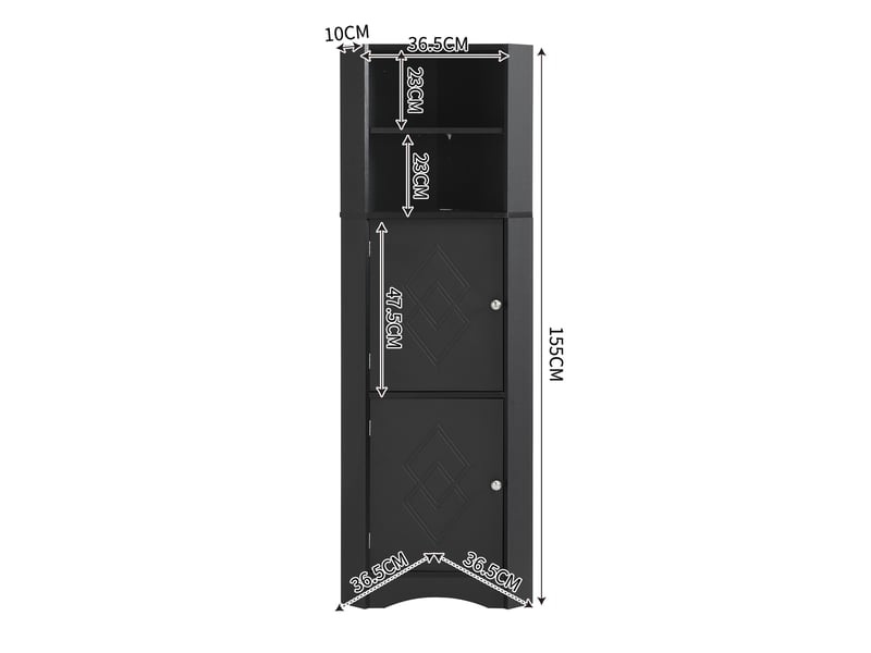  Meuble de salle de bain d'angle avec 2 compartiments, niche ouverte et étagère réglable, 36,5 x 36,5 x 155 cm, noir  - Conforama E