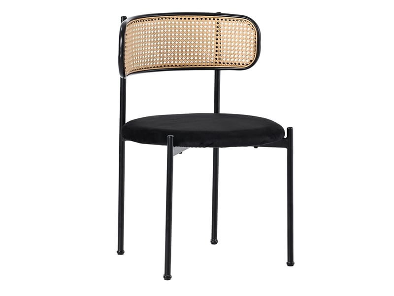  Chaises de salle à manger lot de 2 avec dossier en rotin - lpospi - dossier courbé, pieds en métal, velours noir  - Conforama A