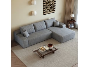 Canapé d'angle en l 270cm,canapé modulable 4 places,compression ultra sans aucun montage,velours côtelé,assise très profonde et moelleuse,gris
