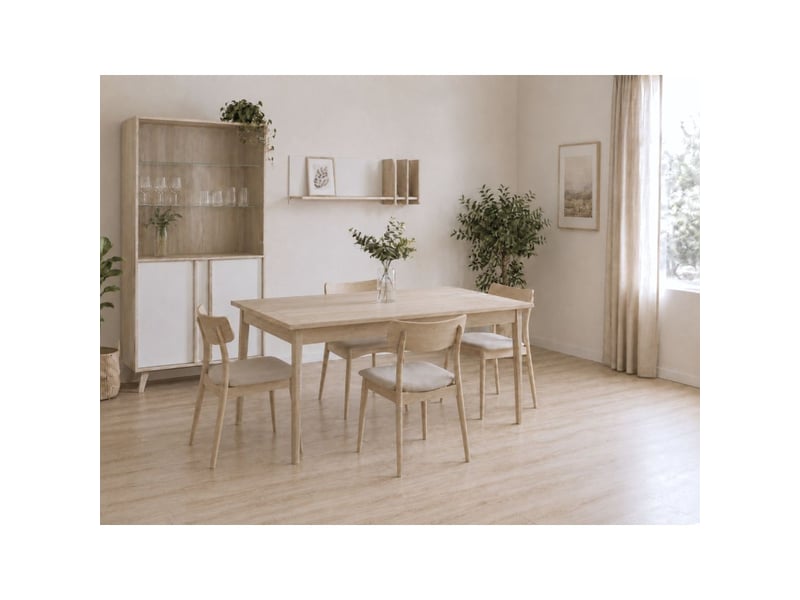  Salle à manger complète malmo avec table extensible et vitrine led – chêne clair et blanc  - Conforama B