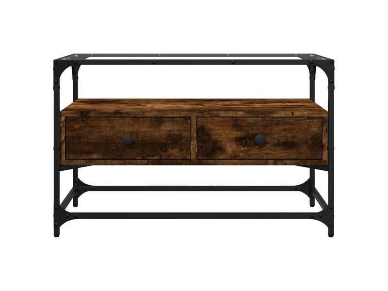  Meuble tv - banc tv - meuble de rangement avec dessus en verre chêne fumé bois d'ingénierie  - Conforama D
