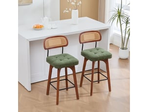 Lot de 2 tabourets de bar pivotants 360° 44x51x96 cm – vert – dossier en rotin, assise capitonnée en chenille