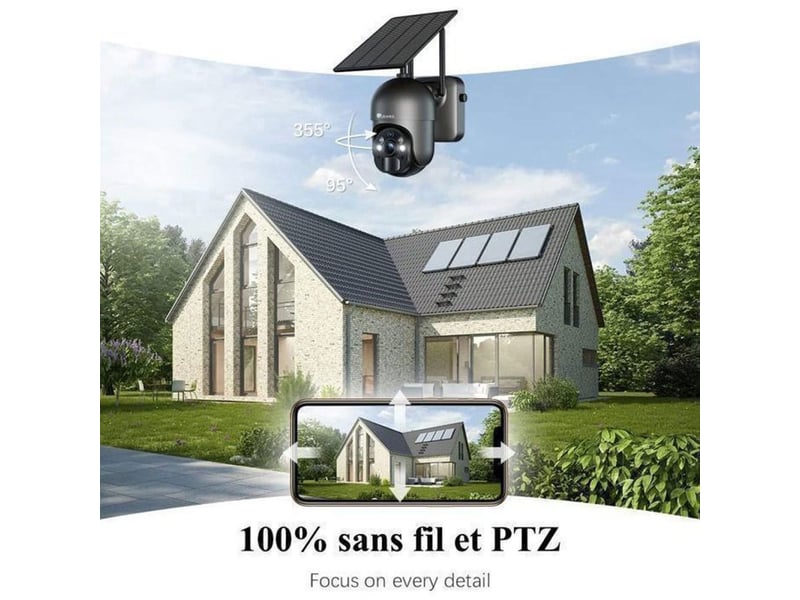  Camera surveillance solaire wifi 4mp vision couleur ip66 pir audio bidirectionnel  - Conforama B