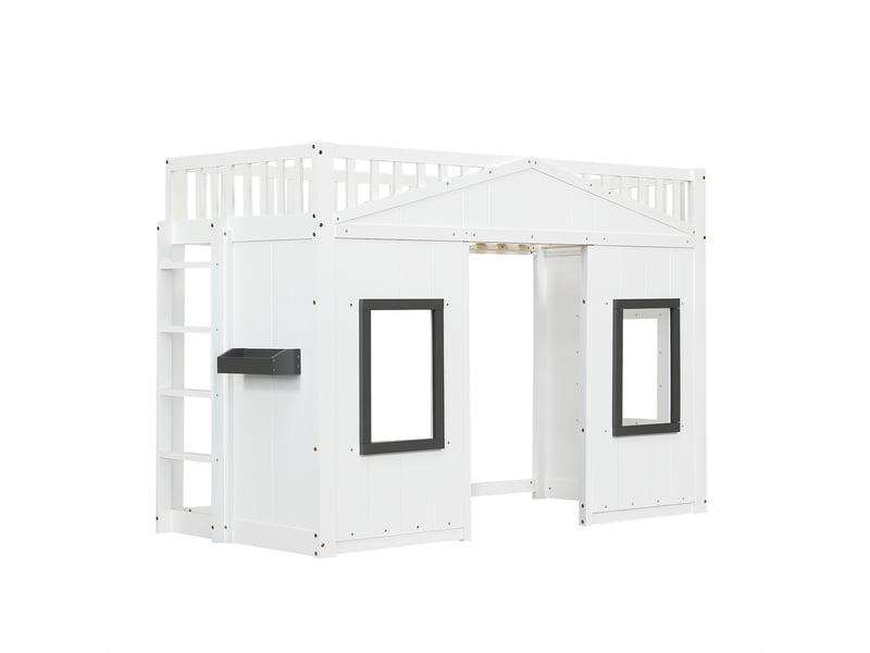  Lit superposé blanc avec rangement et escalier, 90x200 cm  - Conforama W