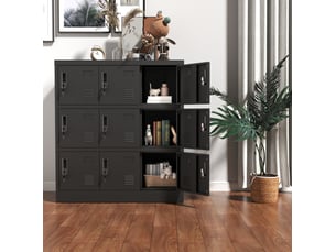 Armoire métallique 9 portes 100x90x40 cm – noir – serrures individuelles, casiers ventilés pour bureau