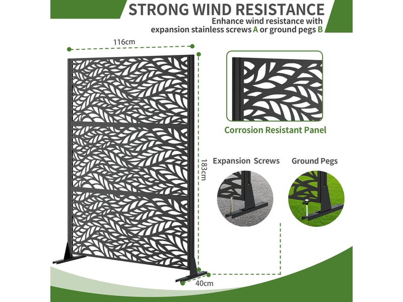  Brise-vue extérieur en métal 183 × 116 cm, panneau décoratif autoportant avec base stable  - Conforama C