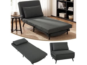 Fauteuil convertible 3 en 1 en lin dossier inclinable gris foncé 90 x 89 x 79 cm