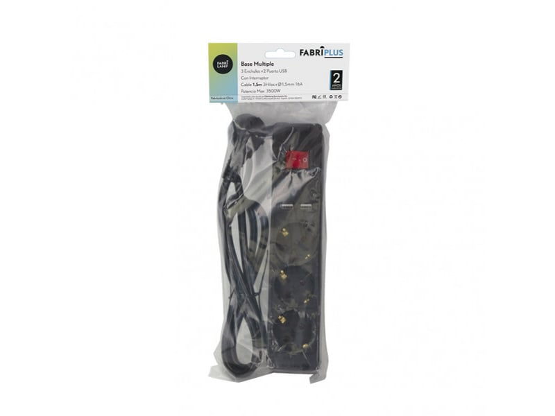  Multiprise fabrilamp alargadera 3 prises 2 ports usb avec interrupteur câble 1,5 m 3500 w noir 166441315 - Conforama C