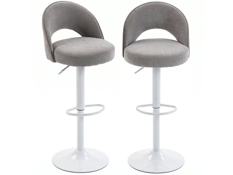  Lot de 2 tabourets de bar, chaises de bar réglables en hauteur, assise rembourrée en chenille, pivotant 360°, gris  - Conforama B