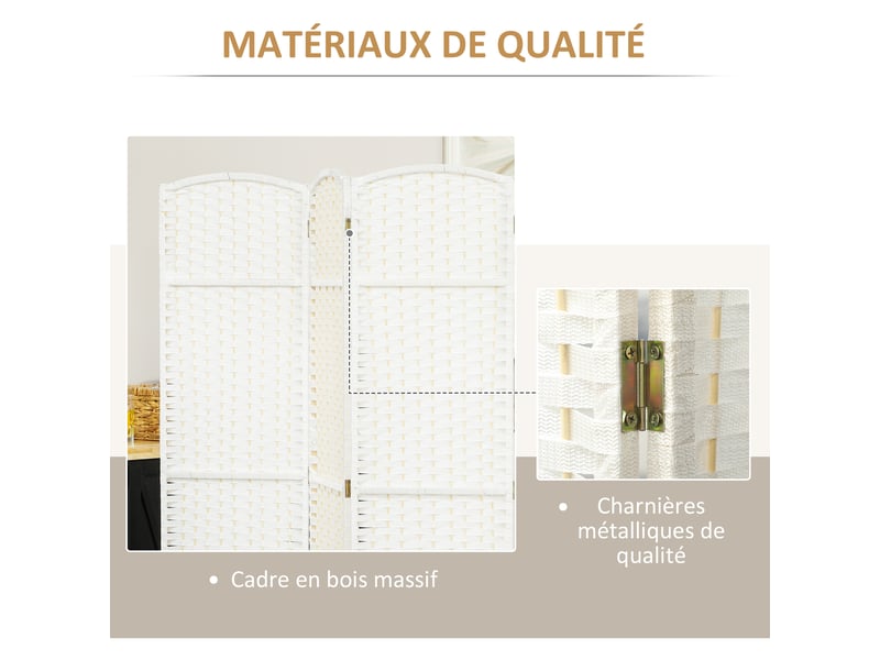  Paravent interieur en bois 6 panneaux 240 x 170 cm séparateur de pièce pliable pour salon, naturel, chambre à coucher  - Conforama E