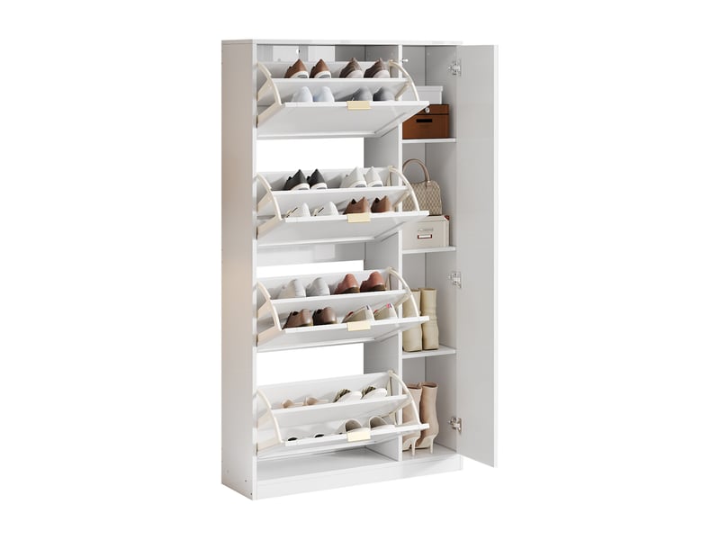  Meuble à chaussures avec miroir, 4 compartiments et étagères réglables pour entrée 80×24×147 cm blanc  - Conforama A
