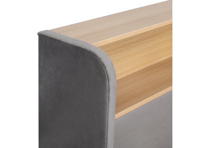  Lit banquette 140x190 - lit coffre rembourré - led usbtype-c - rangement hydraulique avec niches - sommier à lattes - gris  - Conforama D
