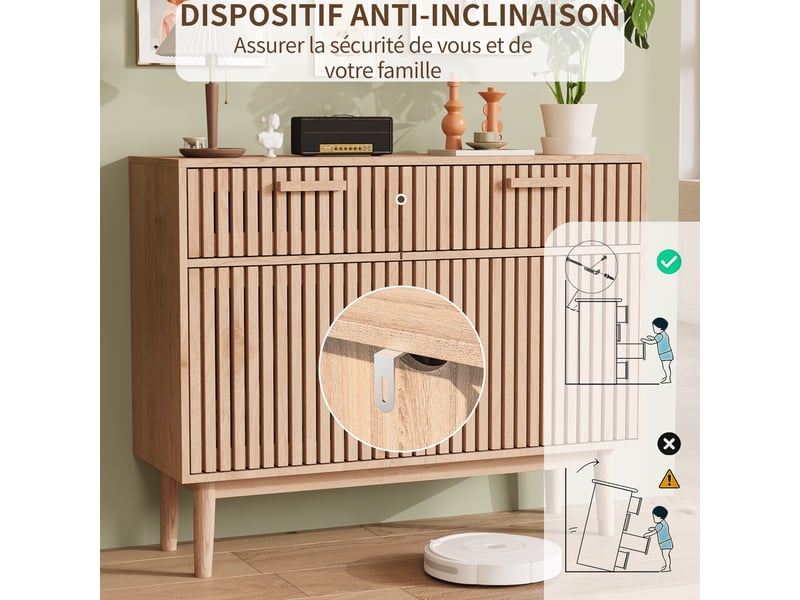  Buffet en bois massif – vitrine – matériau en bois massif – très grand espace de rangement – ​​design nordique  - Conforama E