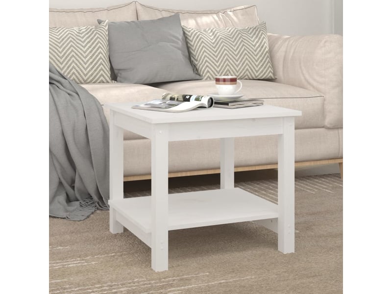 Table basse | table d'appoint salon blanc 50x50x45 cm bois massif de pin  - Conforama C