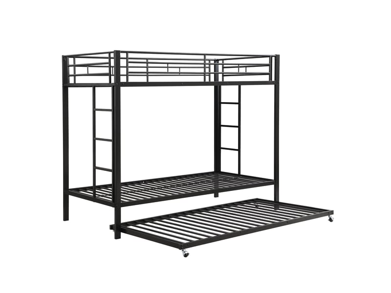 Lit superposé 90x200 cm gigogne 3 couchages, métal, noir, sans matelas - Conforama E