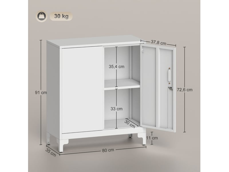  Armoire de bureau en métal 80x35x91 cm – blanc – portes verrouillables et rangement à 2 niveaux  - Conforama C