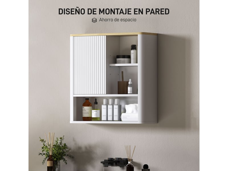  Meuble de salle de bain mural avec porte coulissante, 5 compartiments et étagères réglables, 60 x 20 x 62 cm, blanc  - Conforama E
