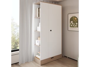 Armoire chambre 70x40x170 cm - 1 porte, étagères réglables, tiroirs, rangement vêtements, blanc et naturel