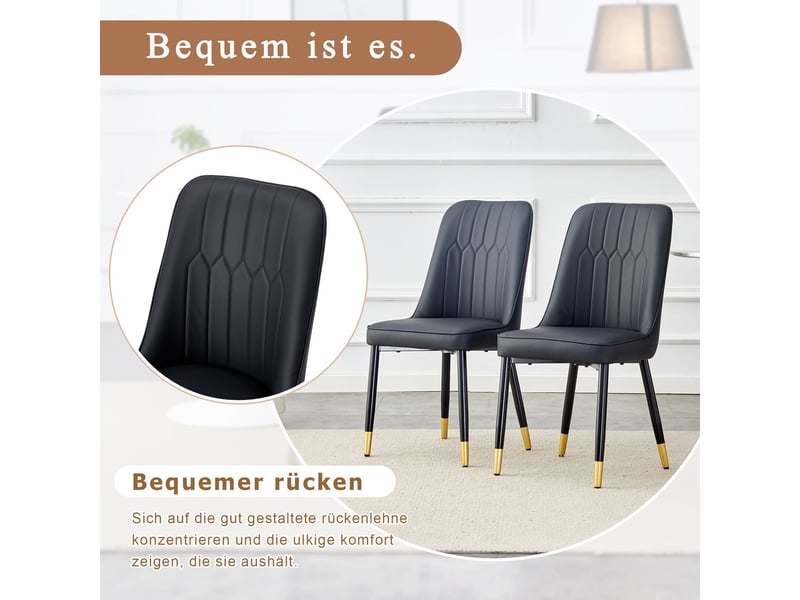  Chaise de salle à manger style moderne dossier rembourré revêtement en similicuir pu coloris noir usage polyvalent pieds en métal noir chaise de cuisine  - Conforama D