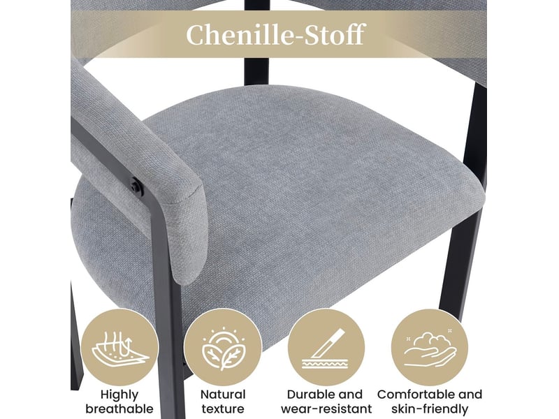  Lot de 6 chaises de salle à manger 61x50x76 cm – gris – dossier enveloppant en chenille  - Conforama E