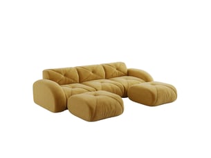 Canapé modulable 3 places ulevr en u avec 2 poufs, tissu chenille jaune, sans cadre, 281 x 171 x 76 cm