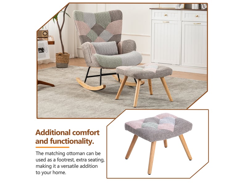  Fauteuil à bascule coloré 93 cm avec repose-pieds et coussin lombaire – assise 43 cm, base bois de caoutchouc stable  - Conforama D