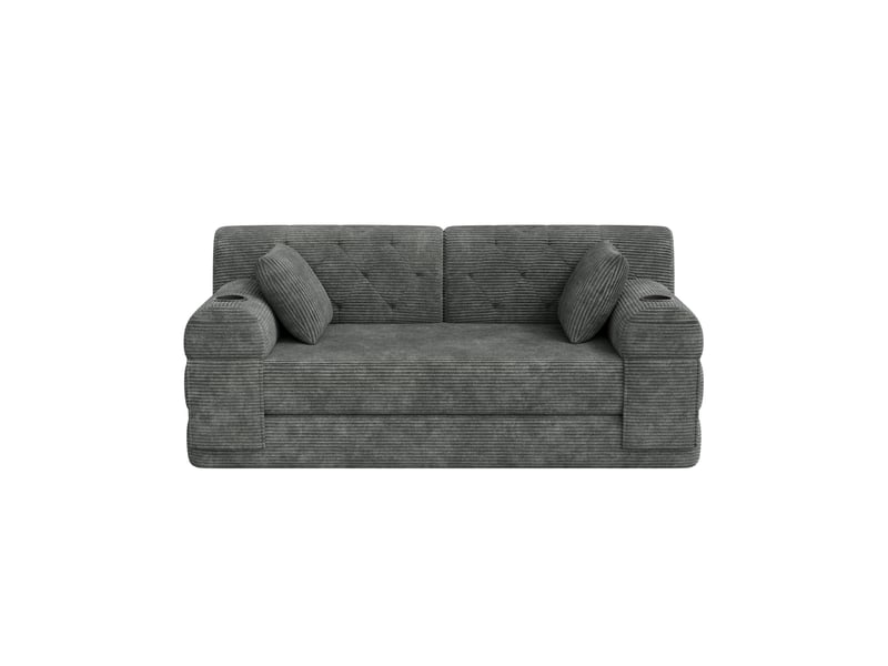 Canapé droit convertible 2 places en velours côtelé gris foncé 168x80x81 cm, compressé, avec poches et porte-gobelets 168x80x81cm - Conforama A