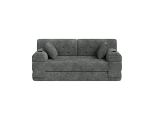Canapé droit convertible 2 places en velours côtelé gris foncé 168x80x81 cm, compressé, avec poches et porte-gobelets