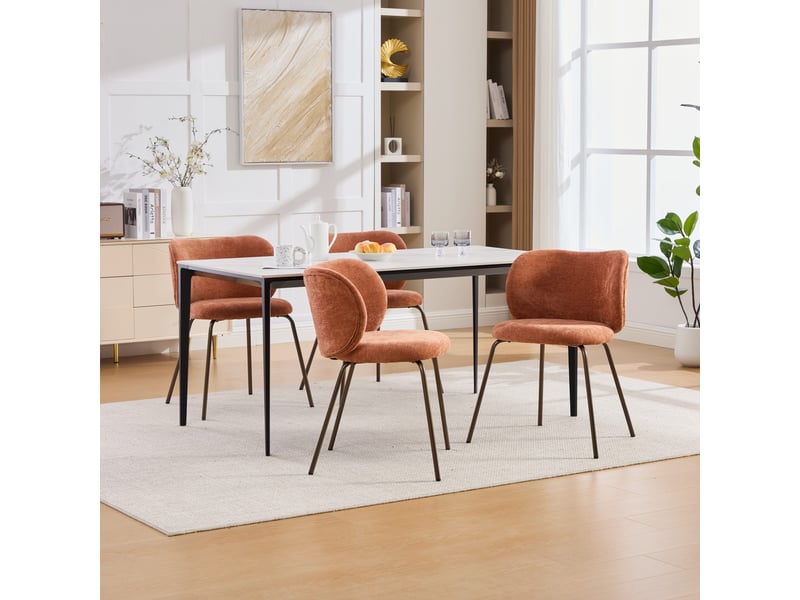 Lot de 2 chaises de salle à manger, chaises salon en chenille, dossier incurvé, pieds métal bronze, orange  - Conforama W