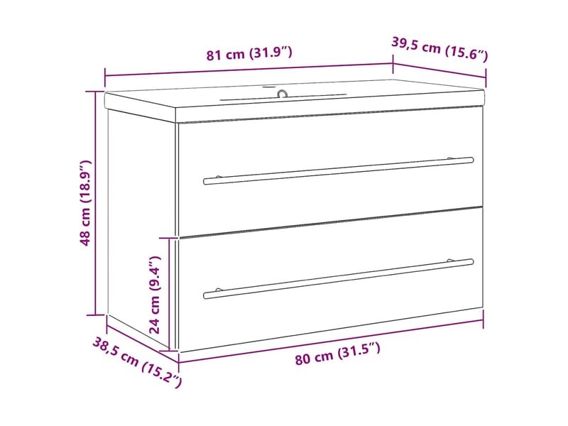  Meuble de lavabo de salle de bain, armoire de bain 2 pc bois ancien cf65495  - Conforama E