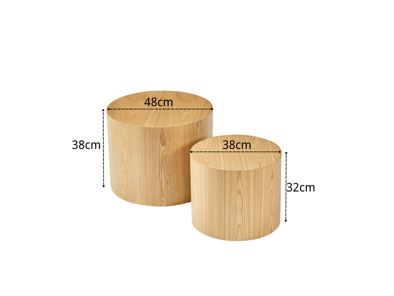  Lot de 2 tables basses rondes gigognes en mdf naturel ø48 et ø38 cm sans montage  - Conforama C