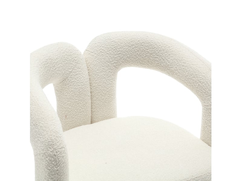  Fauteuil tournant à 360° 67x55x74 cm, accoudoirs arrondis épais, coussin confortable, tissu en boucle, couleur beige  - Conforama E