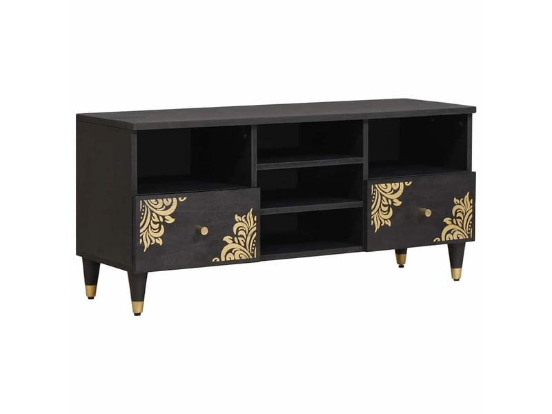  Meuble tv - banc tv - meuble de rangement noir 100 x 33 x 46 cm bois de mangue massif  - Conforama B