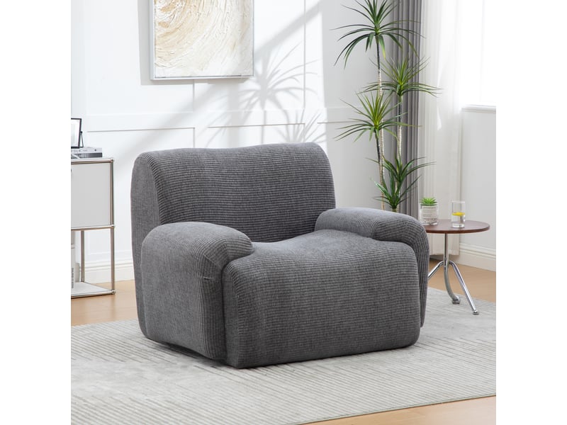 Fauteuil une place gris avec pouf, fauteuil compact en tissu chenille doux, rembourrage haute élasticité 30d pour petits espaces - Conforama D
