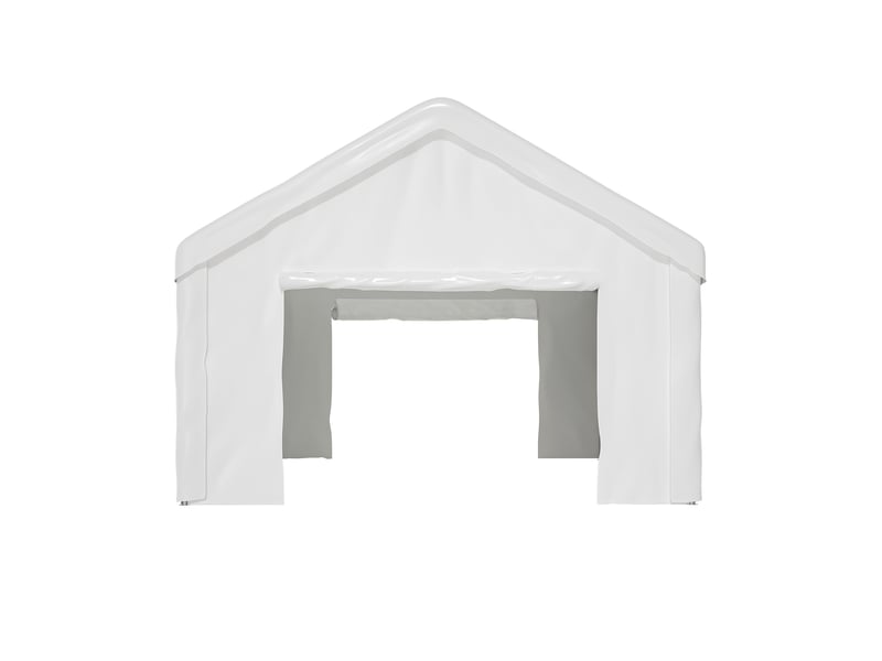  Garage automobile 4 x 6 m blanc avec portes enroulables avant et arrière, abri pe à structure en acier renforcée  - Conforama D