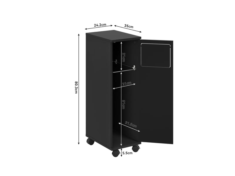  Meuble poubelle mobile 1 porte 24,2x35x80,3 cm en mdf noir brillant  - Conforama C