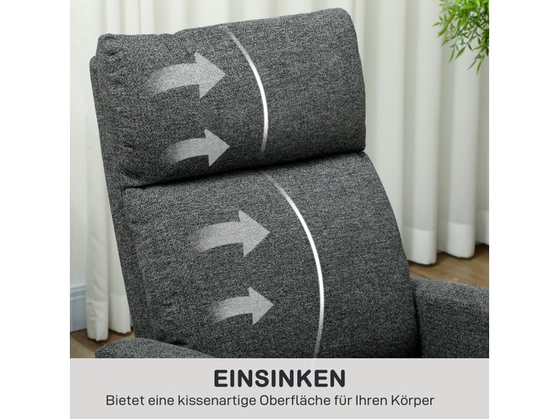 Fauteuil relax inclinable gris foncé, tissu chenille, dossier manuel à 145 degrés et repose-pieds réglable pour le salon - Conforama E