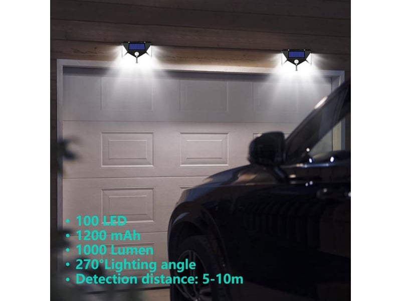  Eclairage solaire mural hiba detecteur de mouvement 100 cob led ip65 3 modes noir  - Conforama E