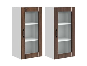 Meuble mural de cuisine, cabinet en verre mural 2 pcs chêne brun bois d'ingénierie shl339