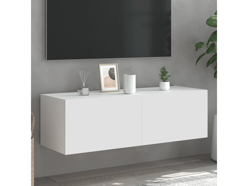  Meuble tv - banc tv - meuble de rangement mural avec lumières led blanc 100x35x31 cm  - Conforama B