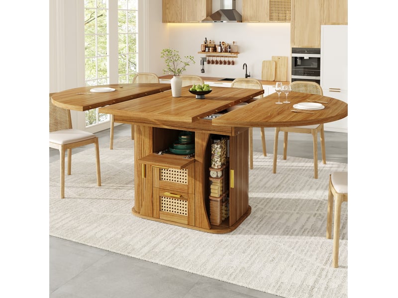  Table à manger extensible 118x118x77.1 cm avec rangement en mdf coloris chêne  - Conforama B