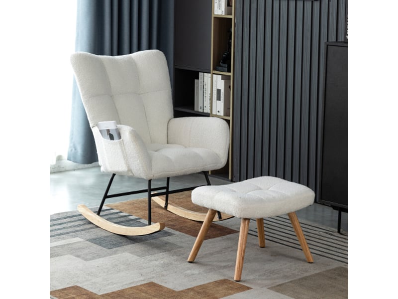 Fauteuil bascule ergonomique blanc hévéa 92x65cm repose-pieds inclus robuste 113kg barre sécurité - Conforama C