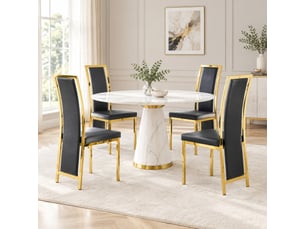 Lot de 4 chaises de salle à manger 109 cm, métal doré, chaise cuisine, dossier courbé, assise confort, moderne, pu noir