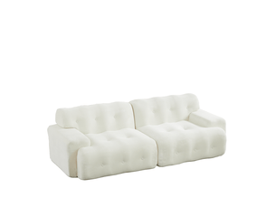 Canapé effet nuage modulable 2 places 224x104x66 cm, assise profonde 68 cm, larges accoudoirs, sans montage, base antidérapante, chenille beige